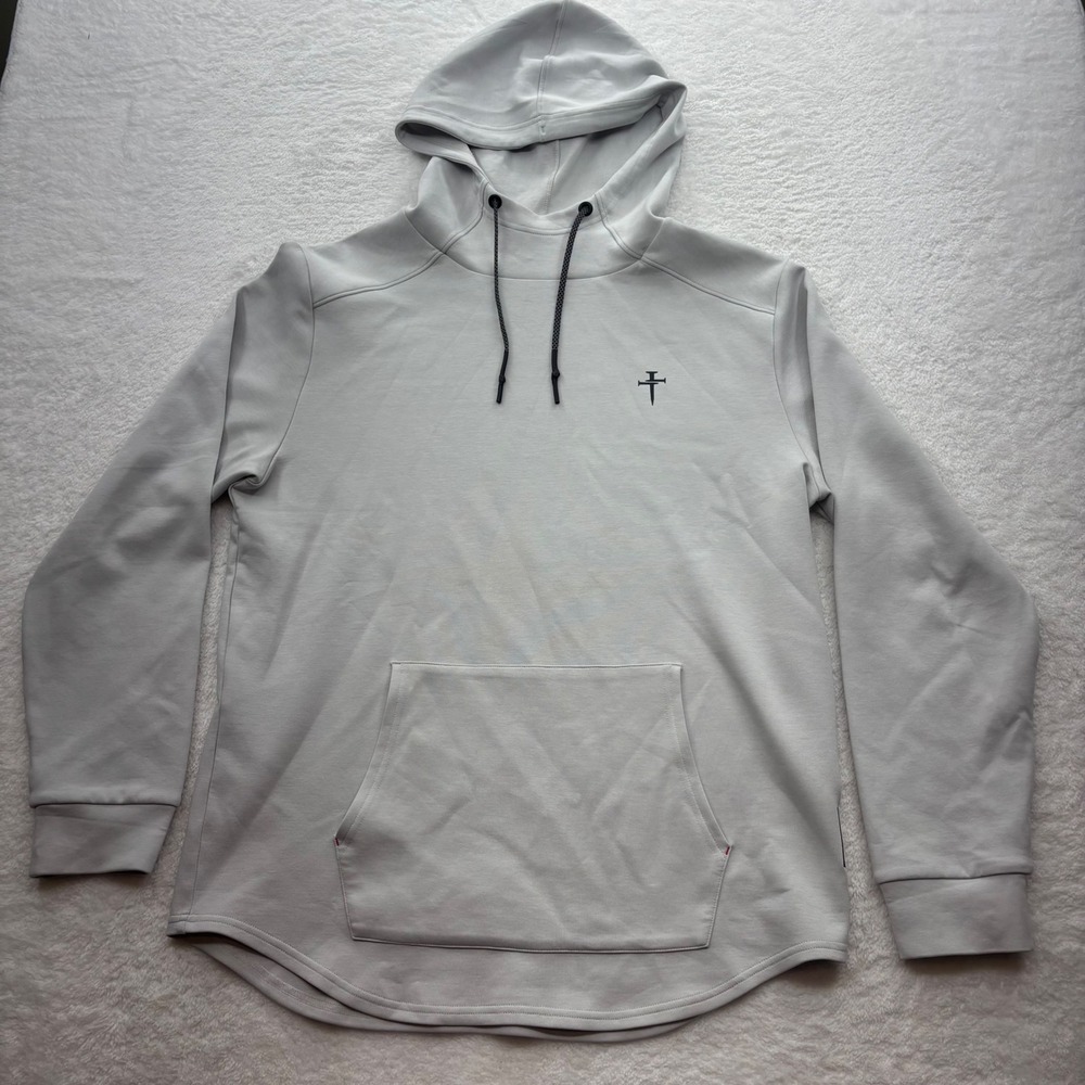 Three Nails Cross Logo Grey Athletic Hoodie XL Curved Hem Stretch Sweatshirt